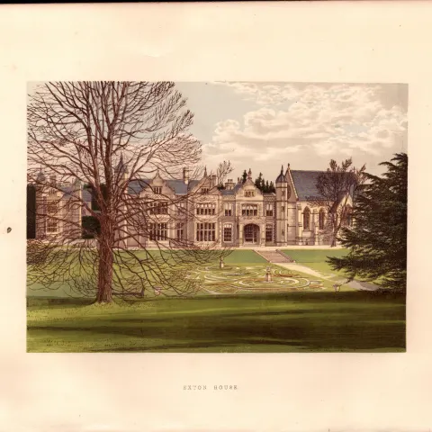 Exton House Hampshire  Gilt-Edge Coloured Antique Book Plate.