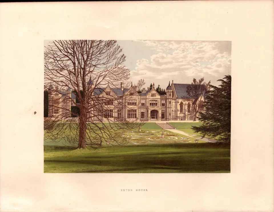 Exton House Hampshire  Gilt-Edge Coloured Antique Book Plate.