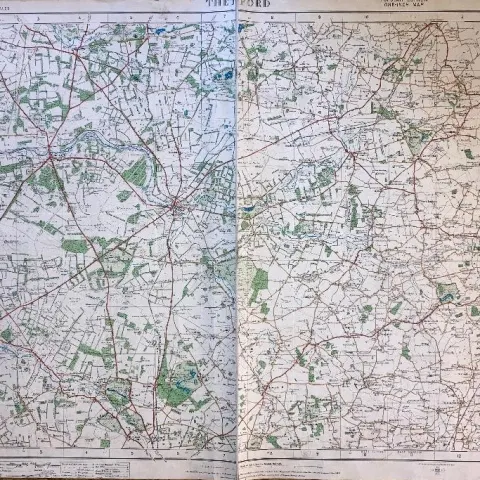 Thetford Cloth Backed Antique 1920 Engineering Working Map.