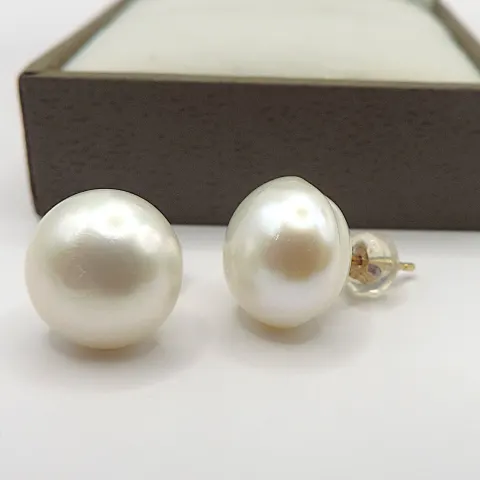 Gold On Sterling Silver Cultured Pearl Stud Earrings New With Gift Pouch
