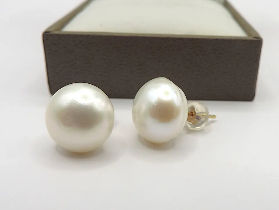 Gold On Sterling Silver Cultured Pearl Stud Earrings New With Gift Pouch