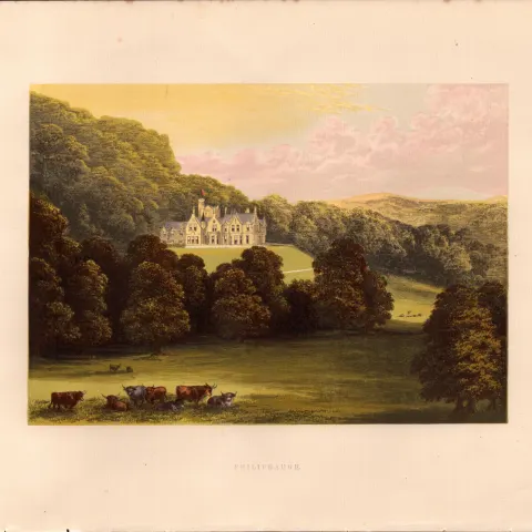 Philiphaugh Selkirk Scotland Gilt-Edge Coloured Antique Book Plate.