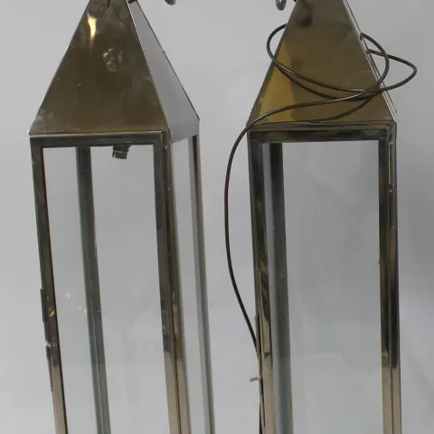 Pair of Large Vintage Chrome Lanterns