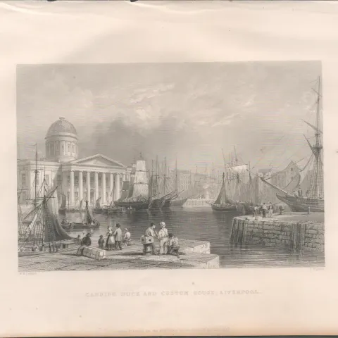 Custom House Liverpool Antique 1842 Steel Engraving.