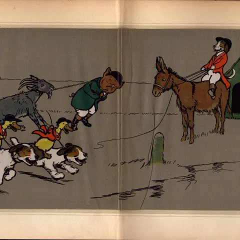 Cecil Aldin Merry Party Rare Antique Large Book Plate “The Race is On”.