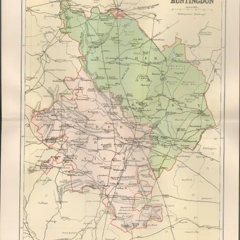 Huntingdon St Ives St Neots Ramsey Bury Victorian Antique Map.