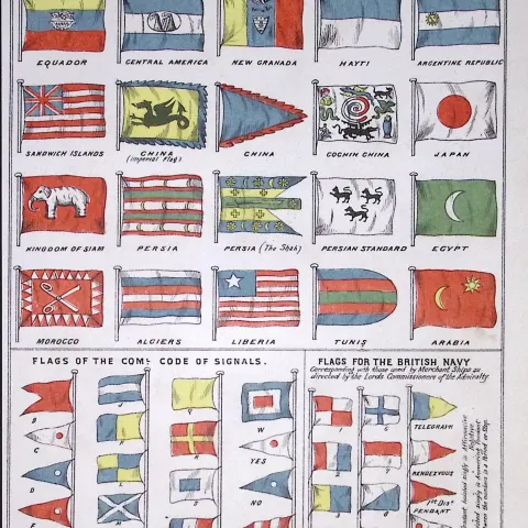 Flags All Nations & Signals Coloured Detailed 155 Years-Old Print-G-TR
