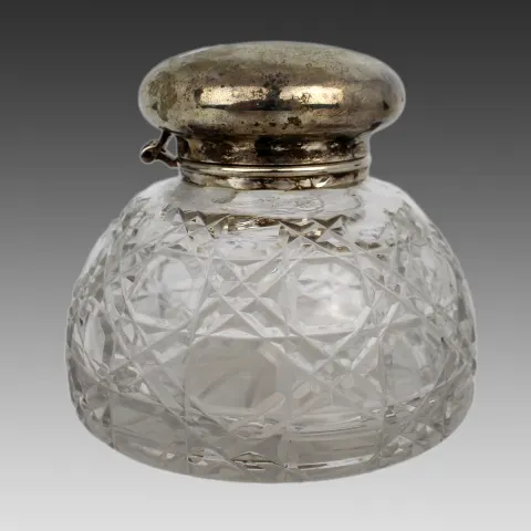 Vintage Silver Plated Crystal Inkwell