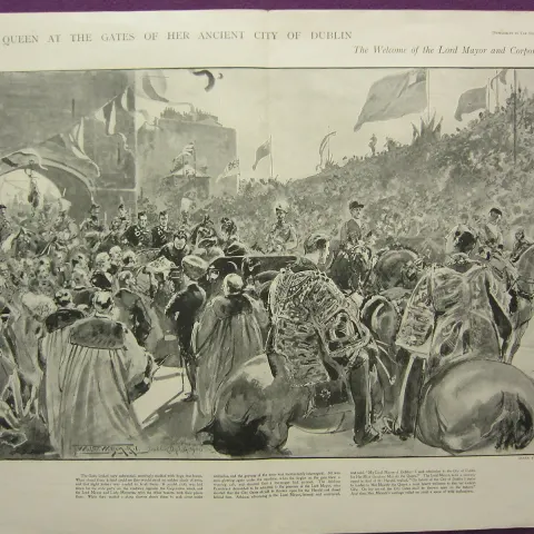 Queen Victoria Tour  Double-Page The Gate To  Dublin City 1900 Antique