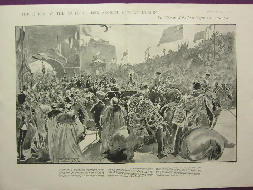 Queen Victoria Tour  Double-Page The Gate To  Dublin City 1900 Antique