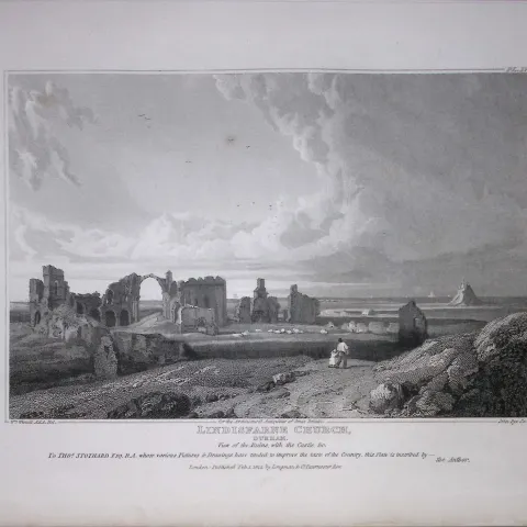 Lindisfarne Church Durham 190 Years-Old Rare John Britton Antique Steel Engraving-83