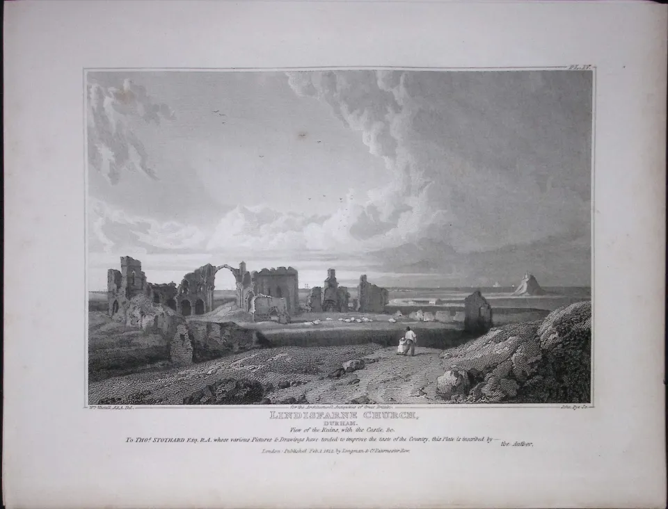 Lindisfarne Church Durham 190 Years-Old Rare John Britton Antique Steel Engraving-83