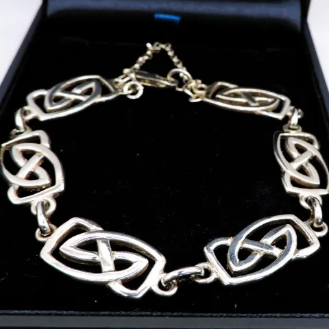 Vintage Sterling Silver Celtic Panel Link Bracelet With Gift Box