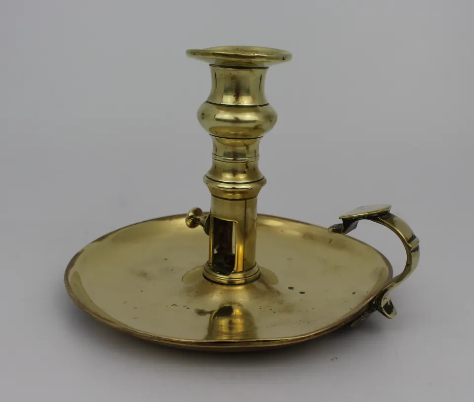 19th Century Brass Chamberstick with Push-Up Mechanism
