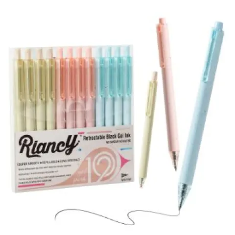 16 x 12pcs Gel Pens for Note Taking RIANCY Black Ink 0.7mm Lb46
