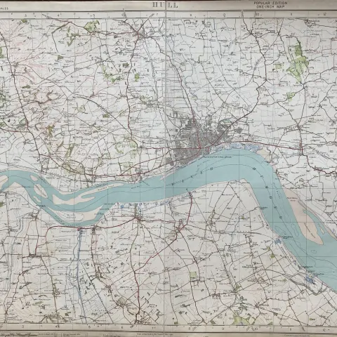Hull City 1924 Cloth Backed Vintage Engineering Working Map.
