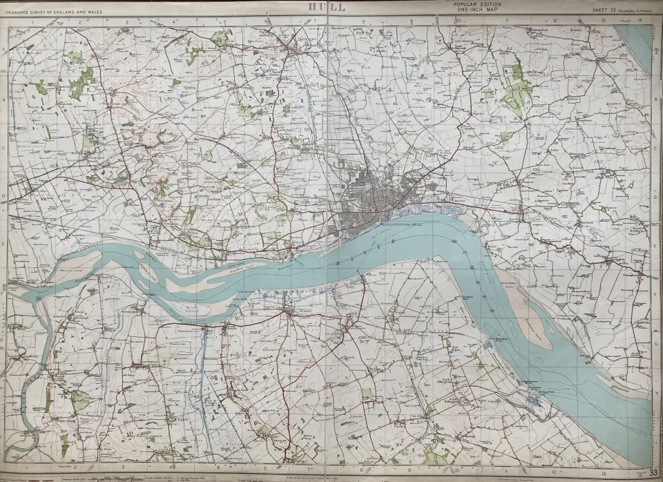Hull City 1924 Cloth Backed Vintage Engineering Working Map.