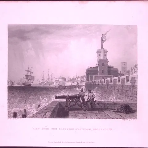 Portsmouth Saluting Platform WH Bartlett 183 Years-Old Antique Steel Engraving-40