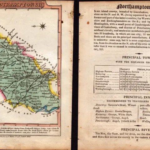 Northamptonshire Engraved Hand Coloured George IV Map & Text.