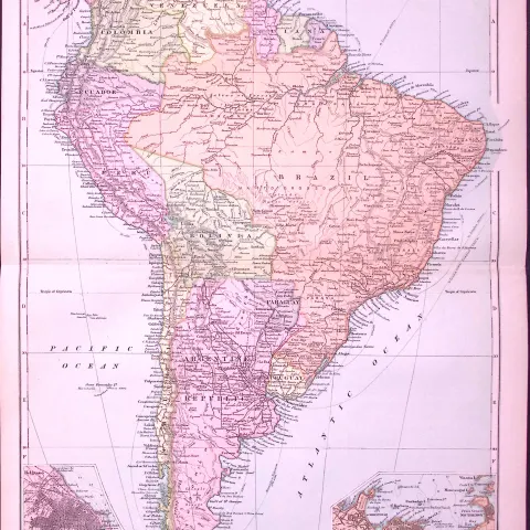 South America 120-Year-Old Large Coloured Antique Map by G.W. Bacon-9