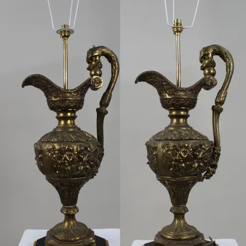 Pair of Large 19th c. Brass Ewer Table Lamps