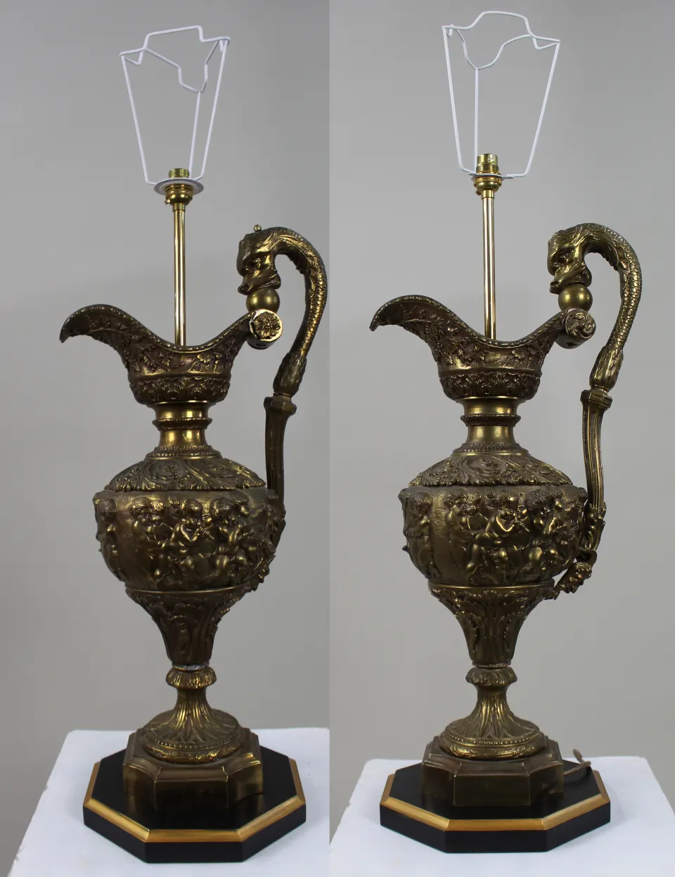 Pair of Large 19th c. Brass Ewer Table Lamps