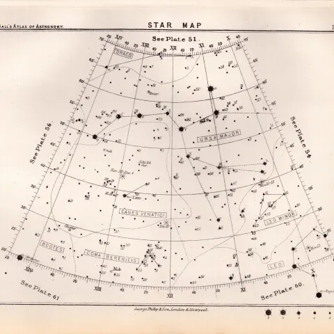 Star Map Chart  Victorian Antique 1892 Atlas of Astronomy 55.