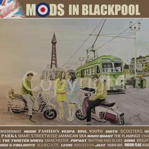 Meeting of The Mods Blackpool Prom Nostalgic 1960's Scene Metal Wall Art