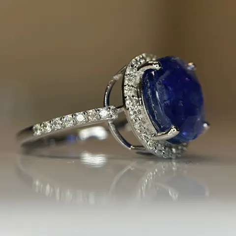 Beautiful 6.62 CT  Natural Ceylon Cornflour Blue Sapphire  Diamonds & 18k Gold