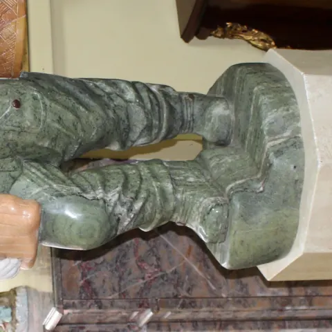 Fine Marble Sculpture of Child Grape Seller Figure on Pedestal