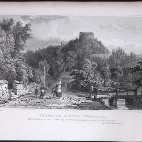 Cornwall Saltash Trematon Castle Antique 193 Years-Old Steel-Engraving-2