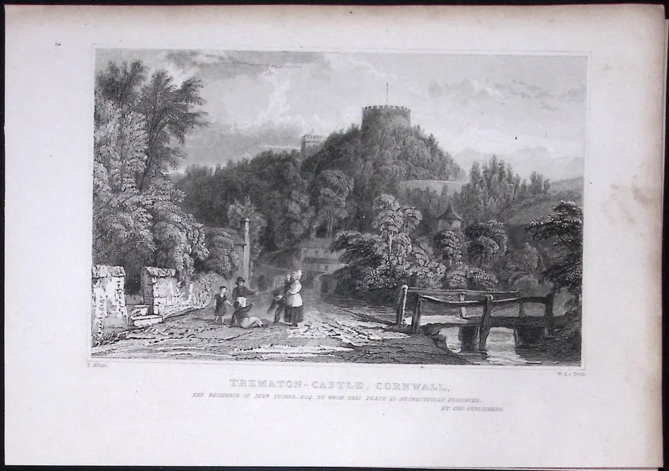 Cornwall Saltash Trematon Castle Antique 193 Years-Old Steel-Engraving-2