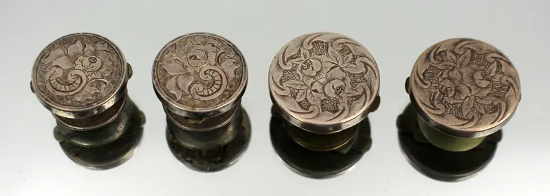 Set of Four Antique Engraved Collar Studs – Floral Scrollwork Design, c.1900