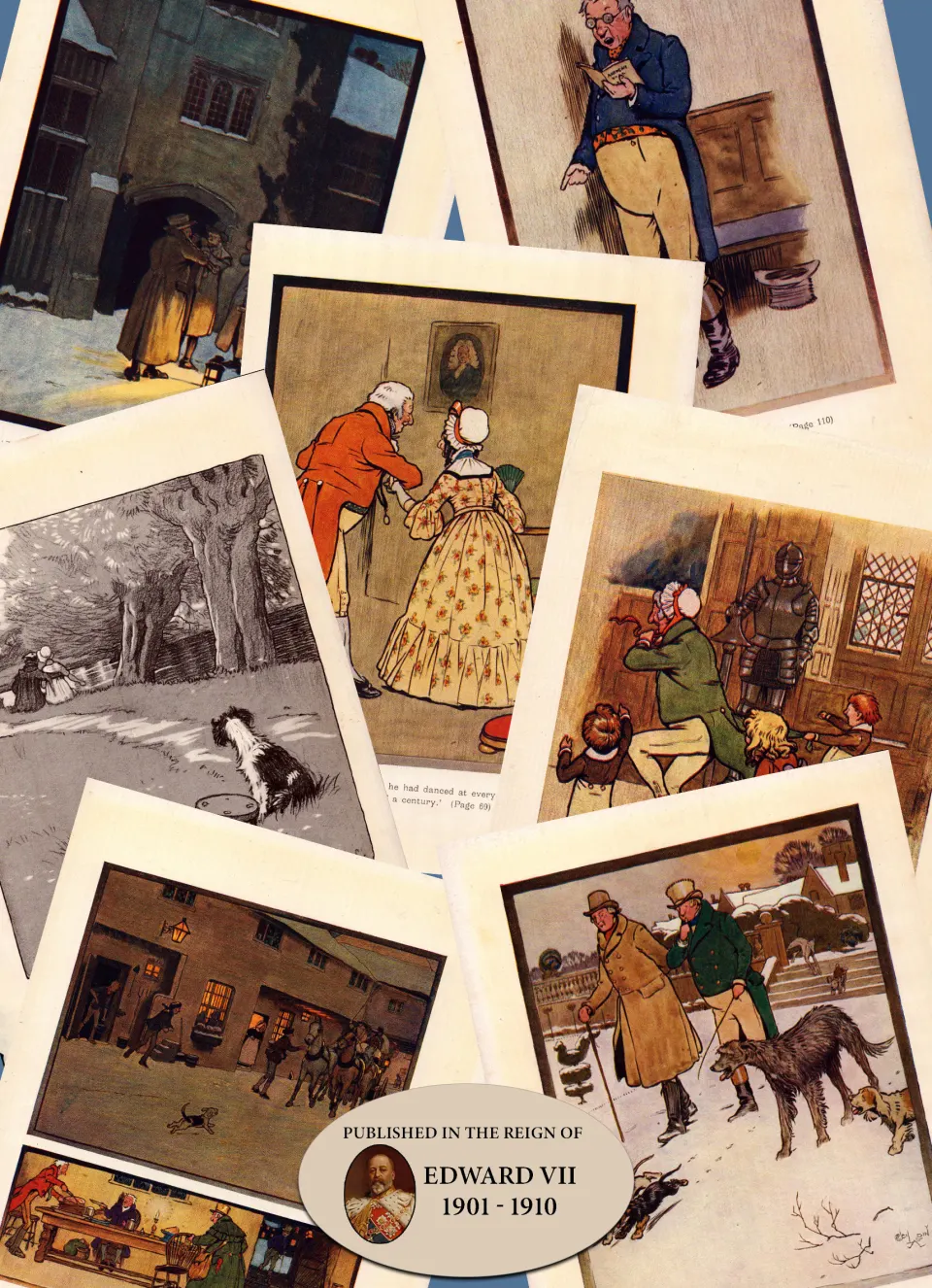 Job-Lot 7 Cecil Aldin  Old Christmas 1908 Antique Coloured Illustrations-1.