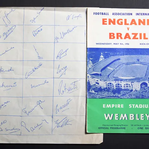 The Autographs of the Brazilian team who played England at Wembley on 9th May 1956