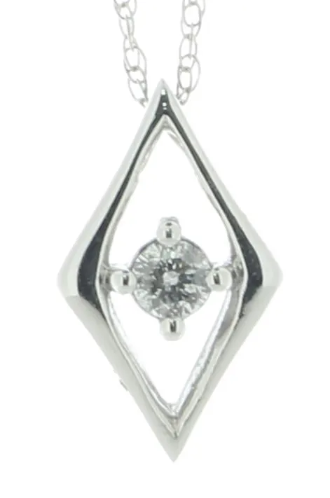 9ct White Gold Kite Shape Diamond Pendant And Chain 0.06 Carats