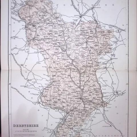 Derbyshire 150 Years-Old Coloured Detailed Antique 1875 Map-26