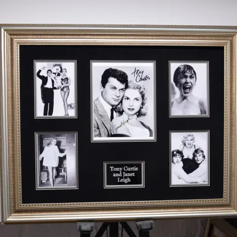 TONY CURTIS with JANET LEIGH framed original signature presentation