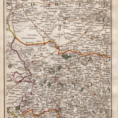 East Anglia Norfolk Suffolk John Cary's Antique George III 1794 Map.