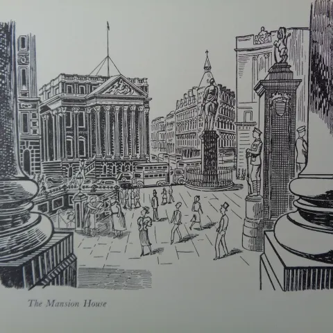 Edward Bawden CBE RA Original Vintage Historic Lithograph of London Mansion House Lord Mayor Home