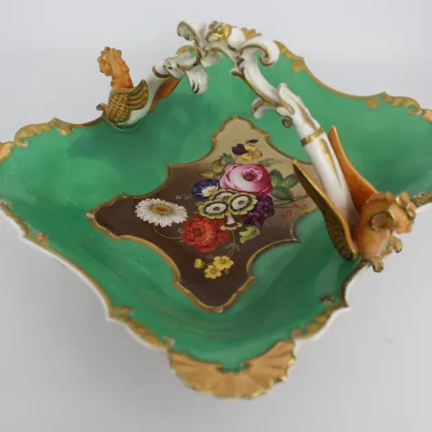 19th c. Hand Painted Continental Porcelain Basket