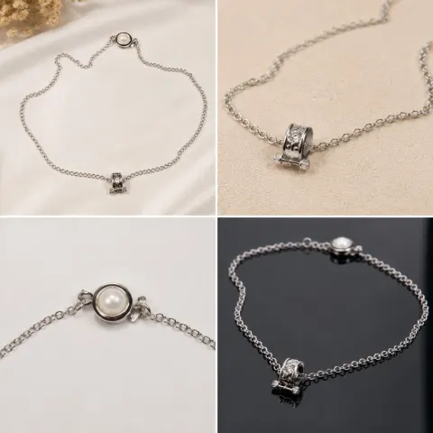 Silver-Tone Chain Necklace with Pearl-Style Detail