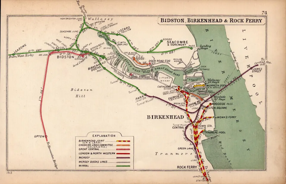 Bidston Birkenhead Rock Ferry River Mersey Antique Railway Junctions Diagram-74.