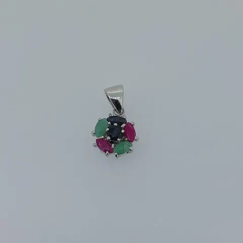 Silver pendant set with natural ruby sapphire and emerald
