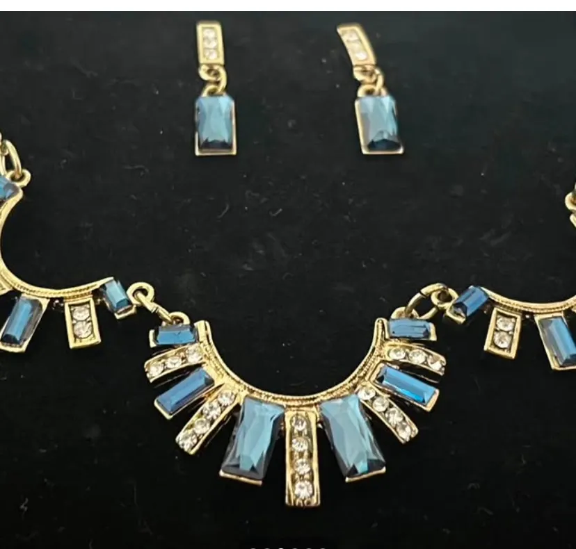 Vintage Blue Glass Beads and Silver Tone Jewellery Set