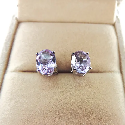 925 Silver Amethyst Gemstone Stud Earrings 'New'