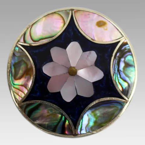 Vintage Mexican Sterling Silver Abalone & Mother-of-Pearl Inlay Flower Brooch