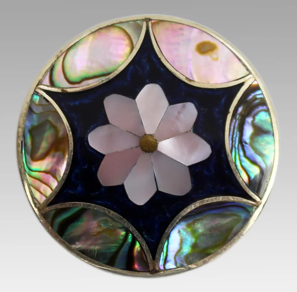 Vintage Mexican Sterling Silver Abalone & Mother-of-Pearl Inlay Flower Brooch
