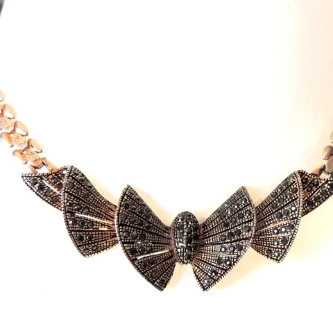 Antique Art Deco Black Diamond Bow Necklace c. 1930's with Gift Box