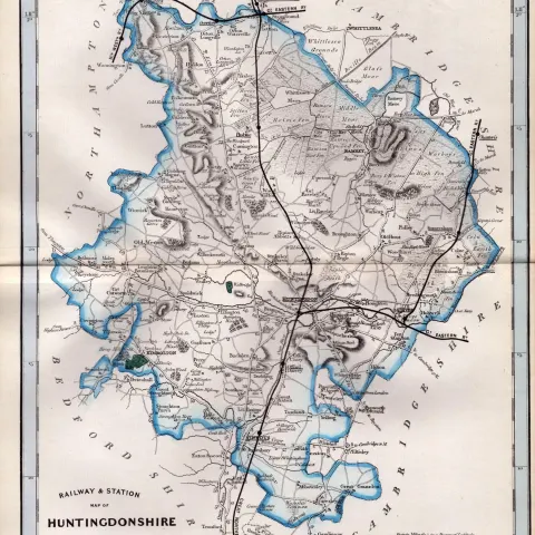 Huntingdon Cruchley Scarce Antique Railways & Stations Coloured Map.